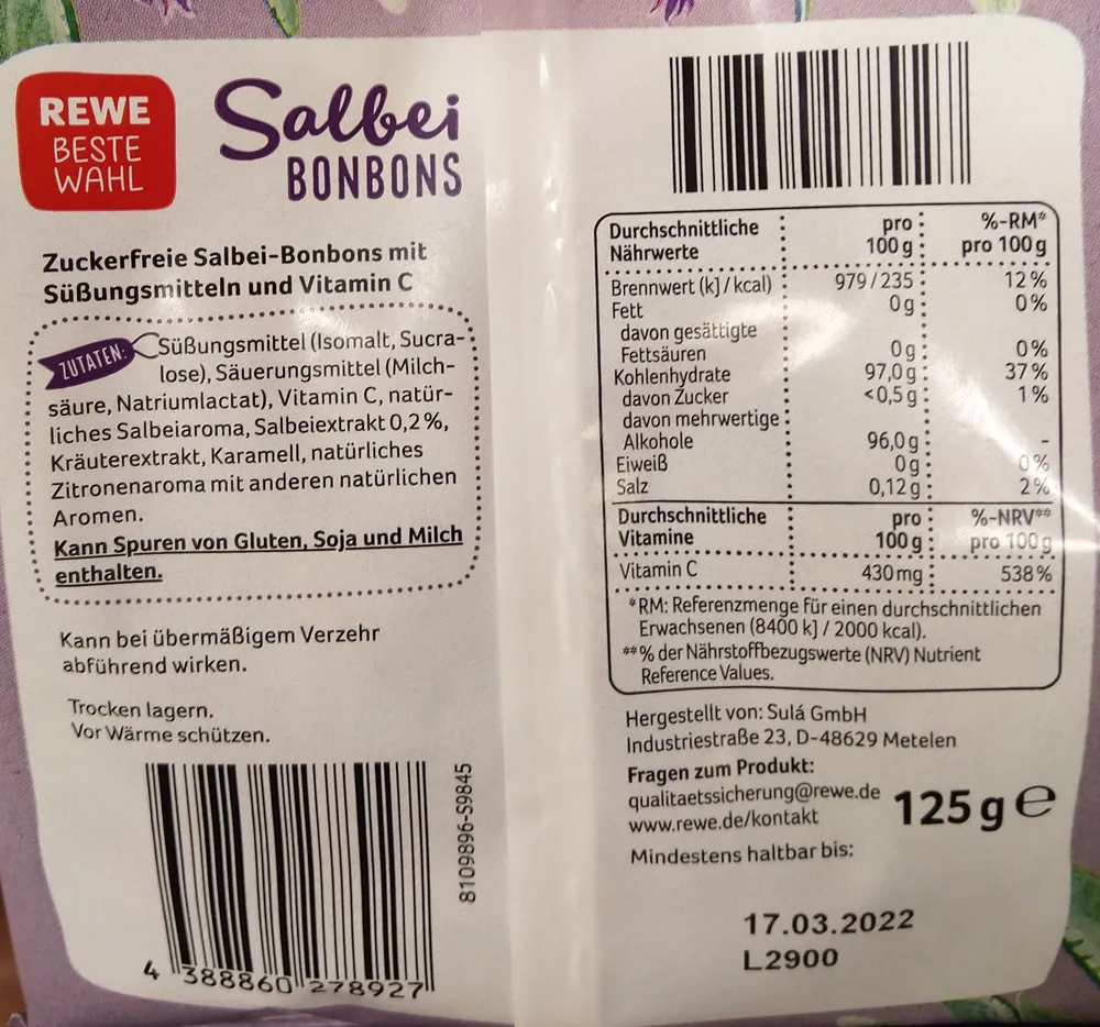 Rewe Beste Wahl Salbei Bonbons