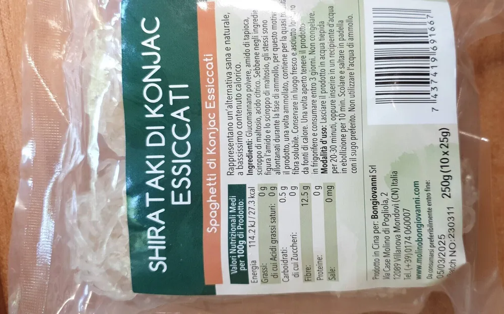 Shirataki di konjac essiccati