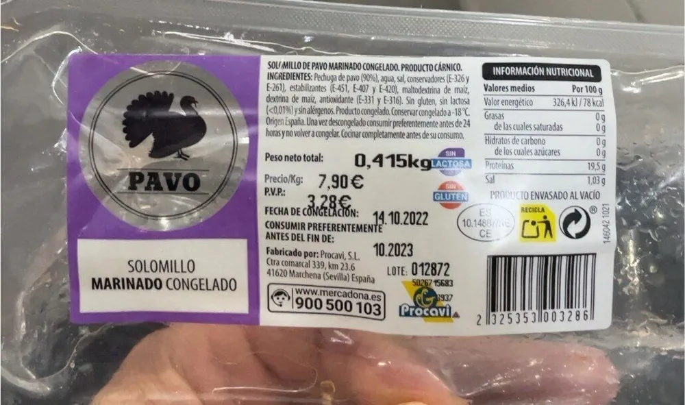 Solomillo marinado congelado