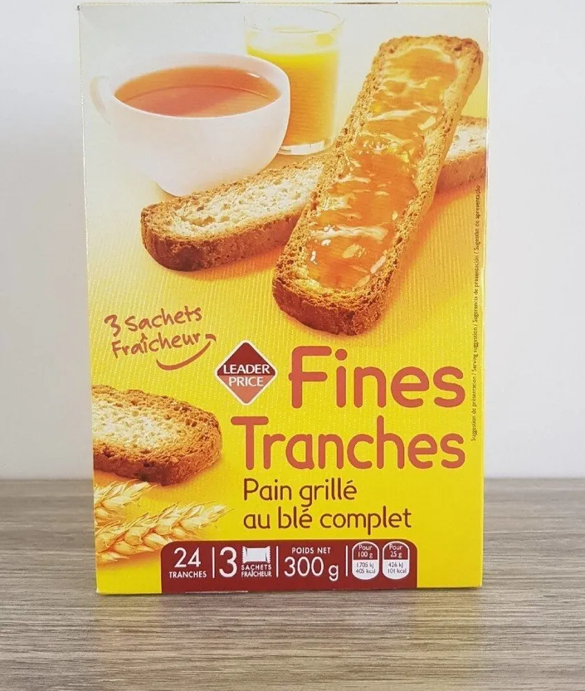 Fines tranches pain grillé au blé complet