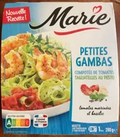 Petites Gambas, compotée de tomates, tagliatelles au pesto