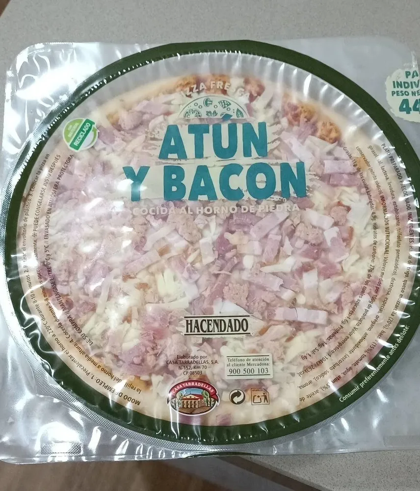 Pizza fresca atún y bacon