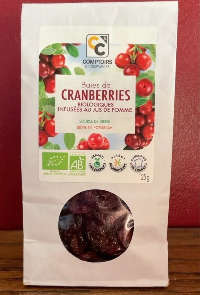 Baies de cranberries biologique infusées au jus de pomme