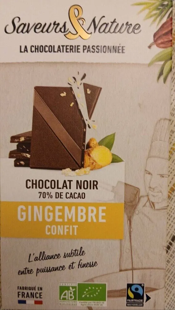 CHOCOLAT NOIR 70%DE CACAO GINGEMBRE CONFIT