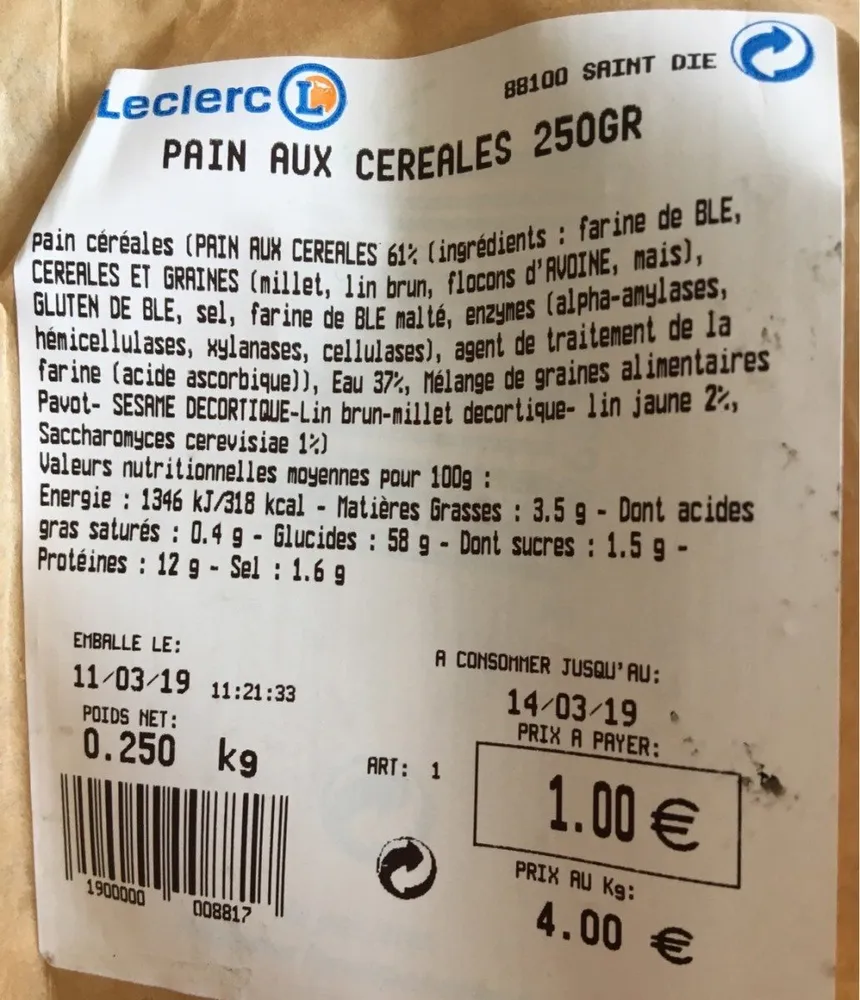 Pain au céréales