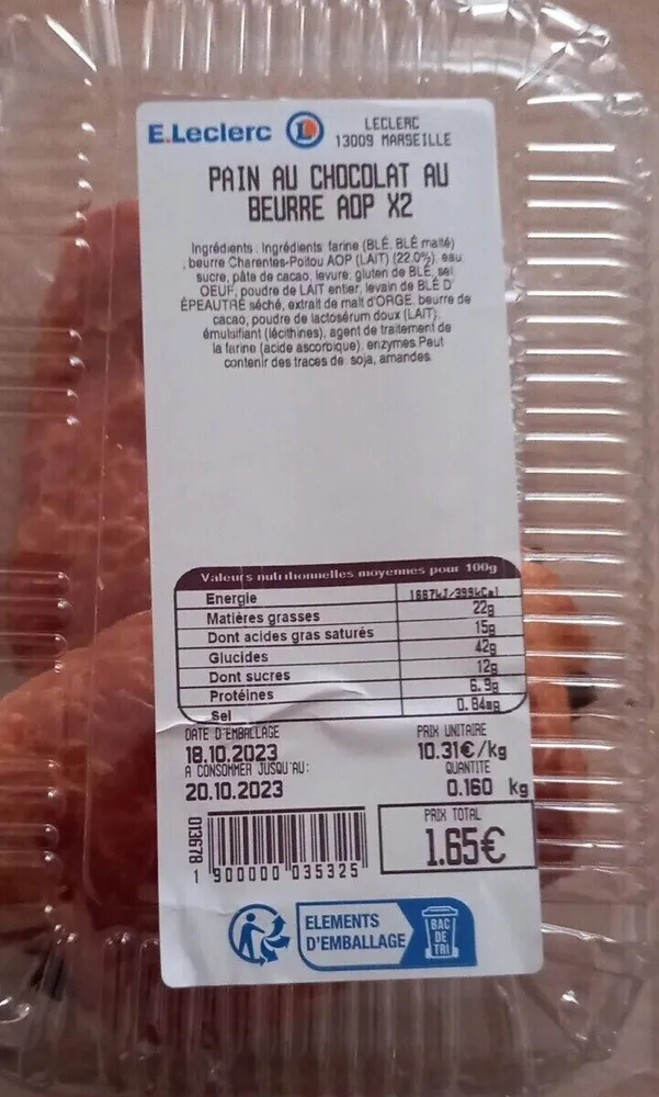 Pain au chocolat au beurre AOP (x2)