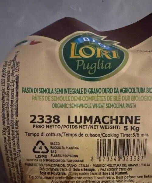 Pâtes de semoule demi-complète de blé dur biologique