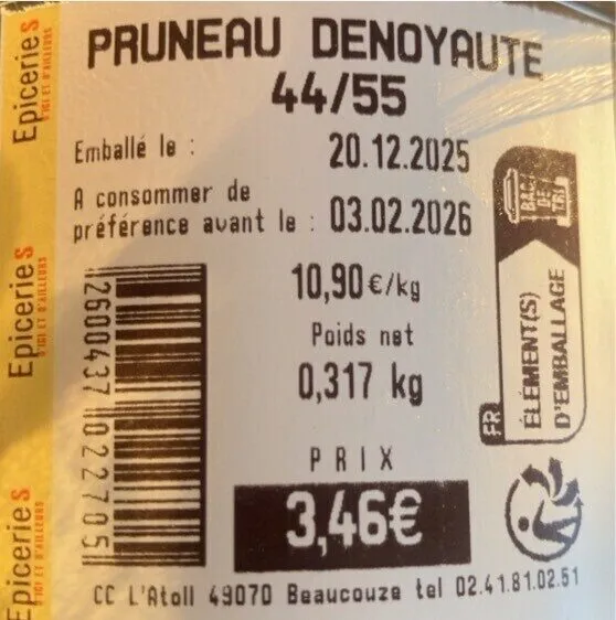 Pruneau dénoyauté