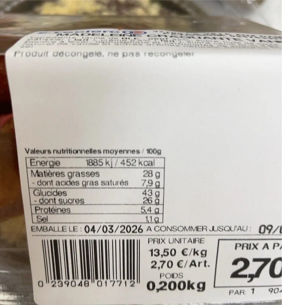 Madeleine craquante vanille