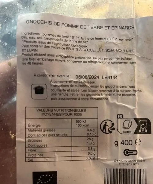 Gnocchi de pommes, de terre et épinards