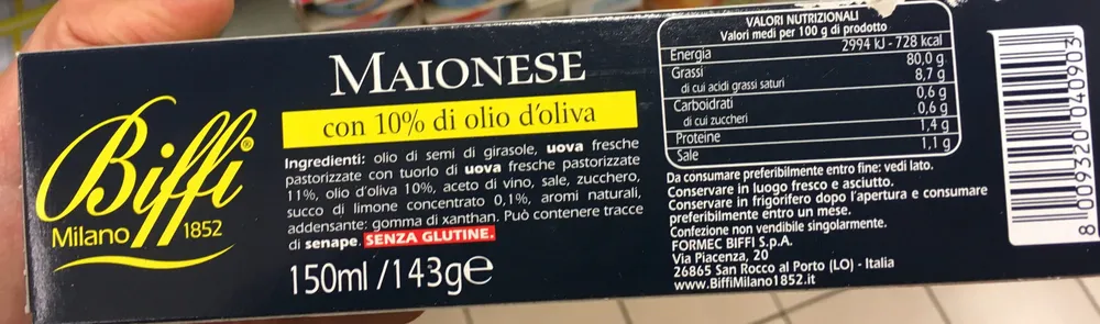 Maionese classica Biffi con olio d'oliva