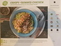 Crispy-Skinned Chicken with Asian Style Pesto Dressing, Stir-Fried Cabbage & Noodles