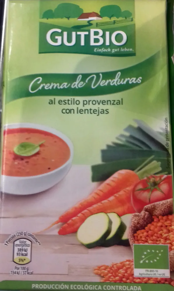 Crema de Verduras al estilo provenzal con lentejas