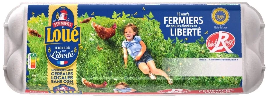 12 x  Moyens Œufs fermiers de LOUÉ Label Rouge
