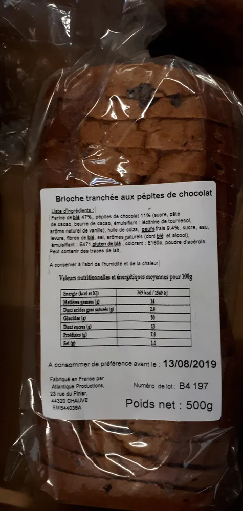 Brioche tranchée aux pépites de chocolat