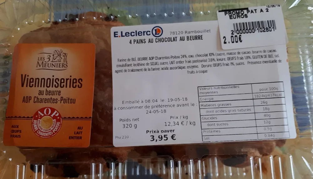 4 pains au chocolat au beurre