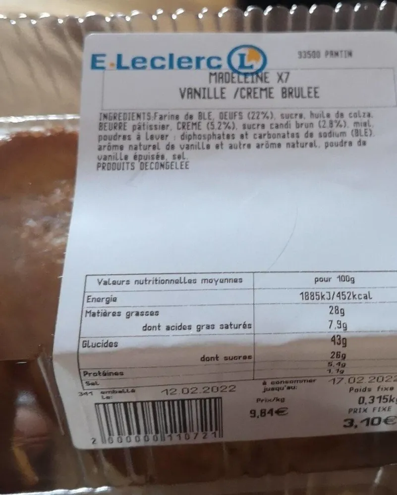 Madeleine vanille crème brûlée