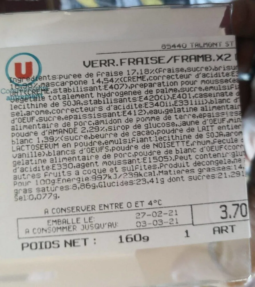 Verrine Fraise Framboise décongelé