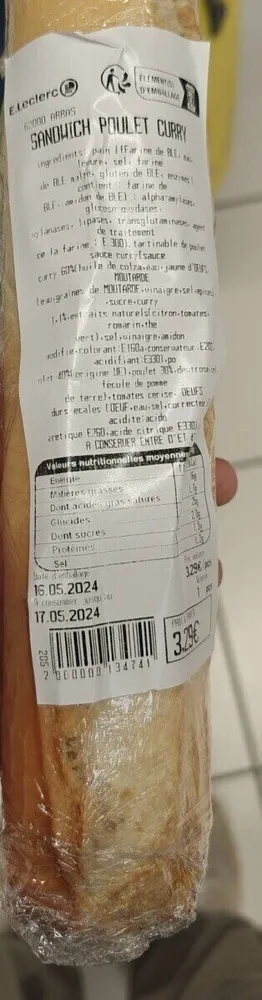 Sandwich poulet curry