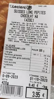 Suisse long pépite de chocolat