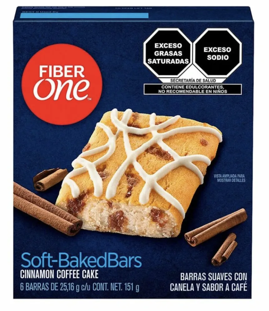 Barras suaves Fiber One canela y café 6 pzas