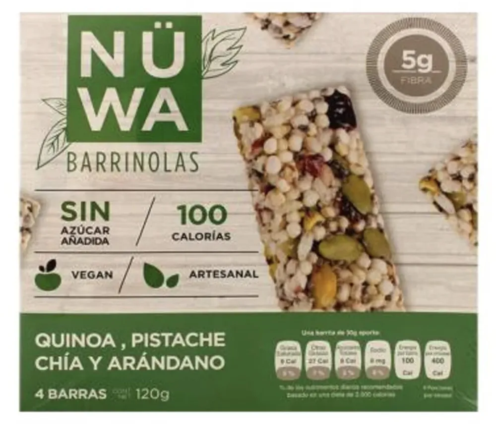 Barras Nüwa con quínoa, pistache, chía y arándano
