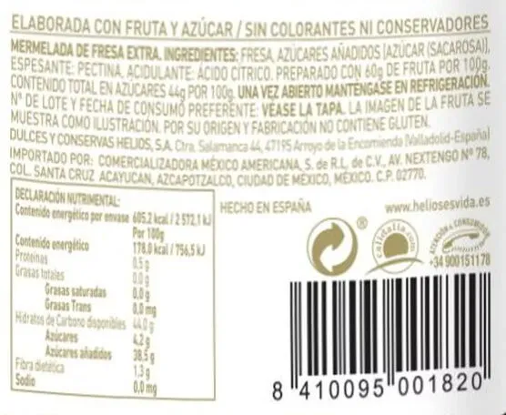 Mermelada de fresa Helios extra