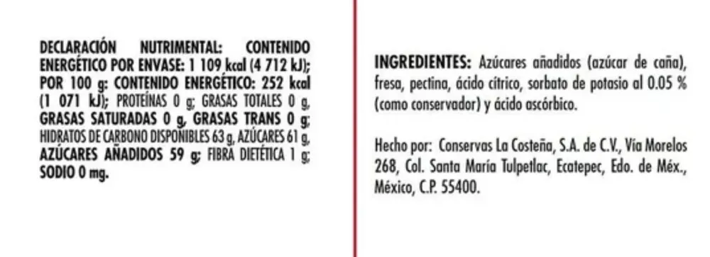 Mermelada La Costeña de fresa