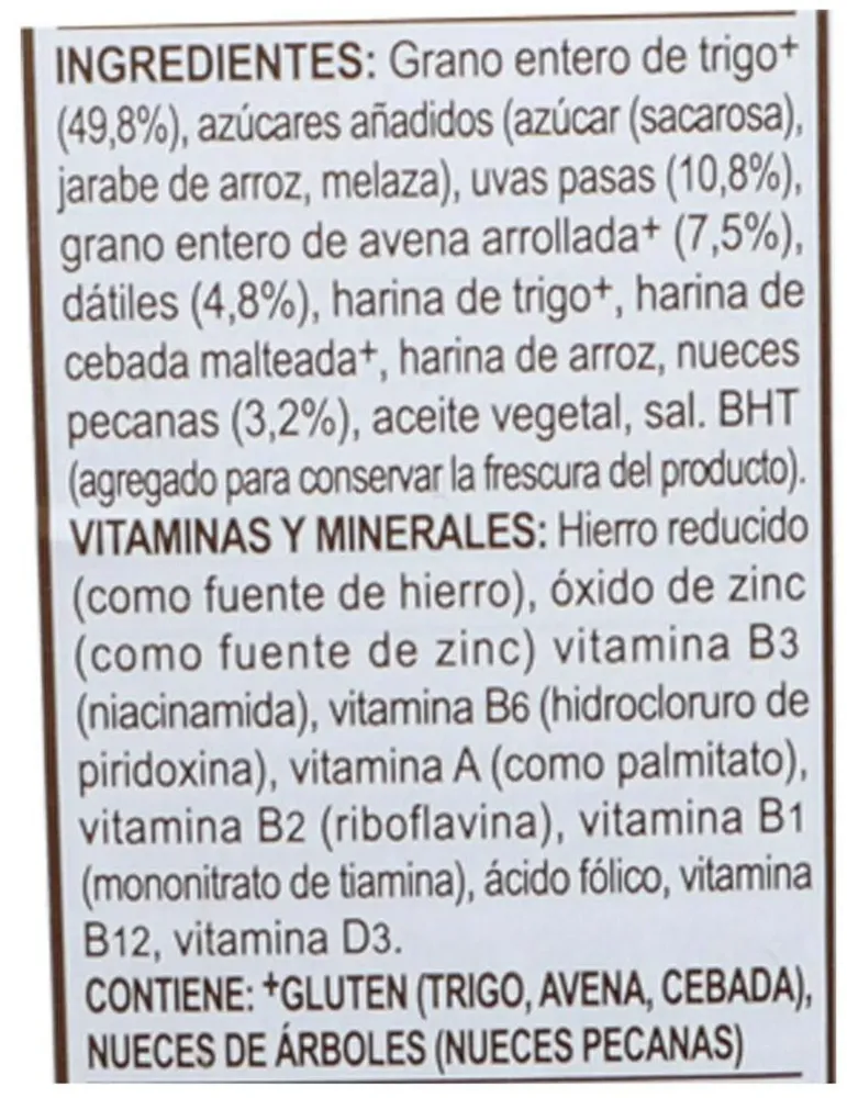 Cereal Post Great Grains con uvas pasa dátiles y nueces