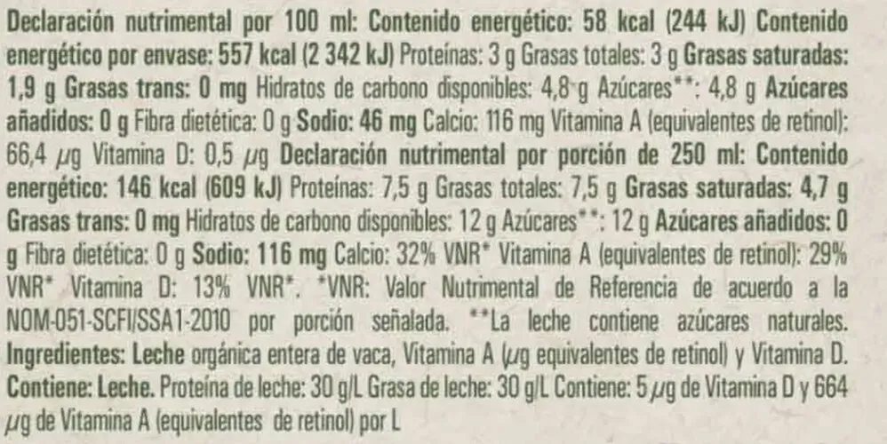 Leche entera Lala orgánica fresca