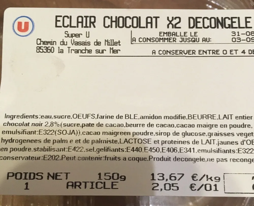 Eclair chocolat decongelee x2