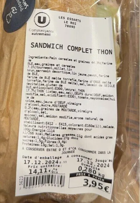 Sandwich complet thon