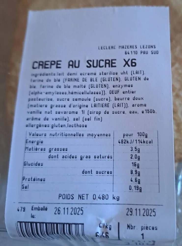 Crêpe au sucre