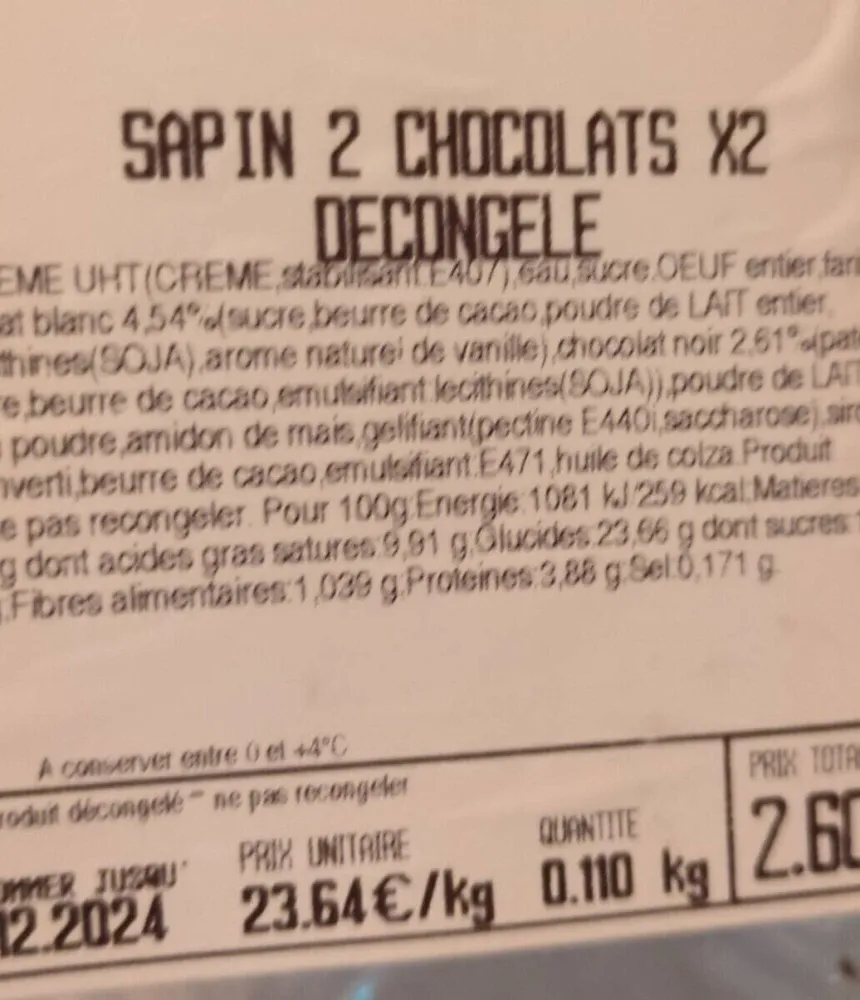 SAPIN 2 CHOCOLATS X2 DECONGELE