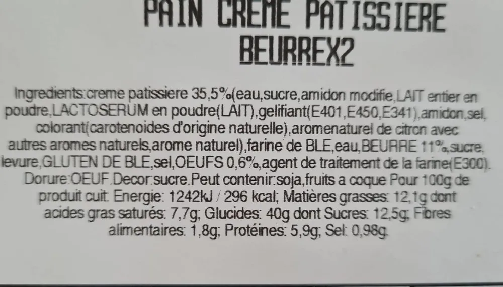 Pain crème pâtissière