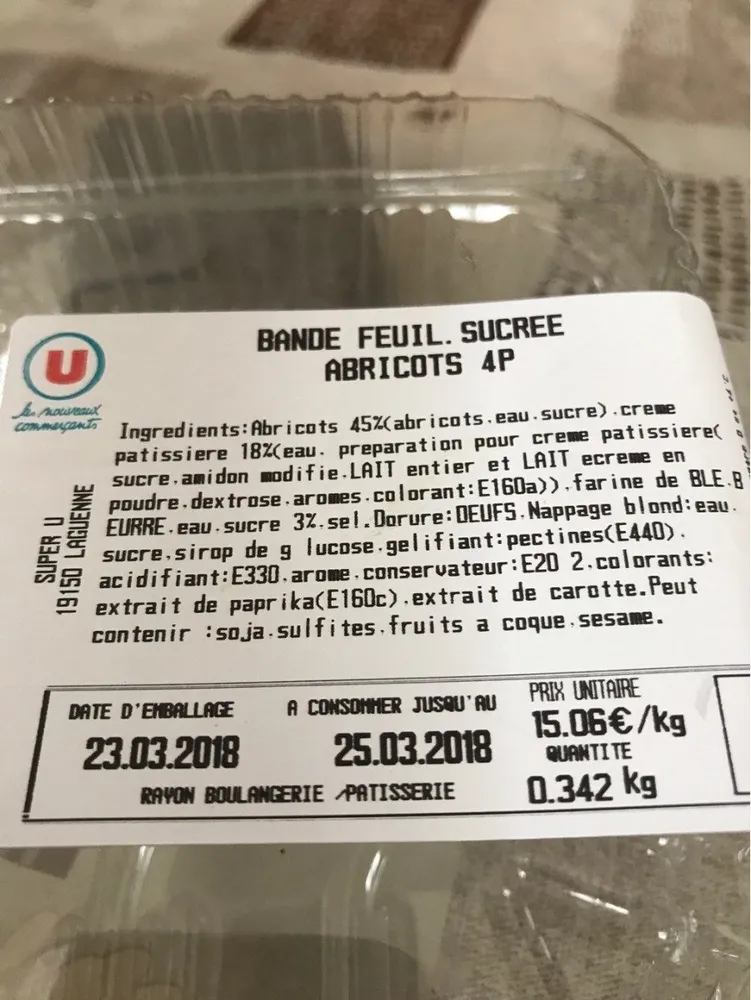 Bande feuilletee sucree abricots 4P