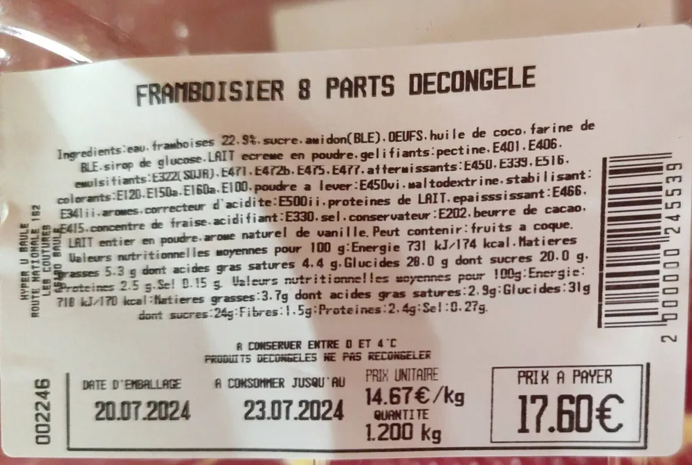 FRAMBOISIER 8 PARTS DÉCONGELÉ