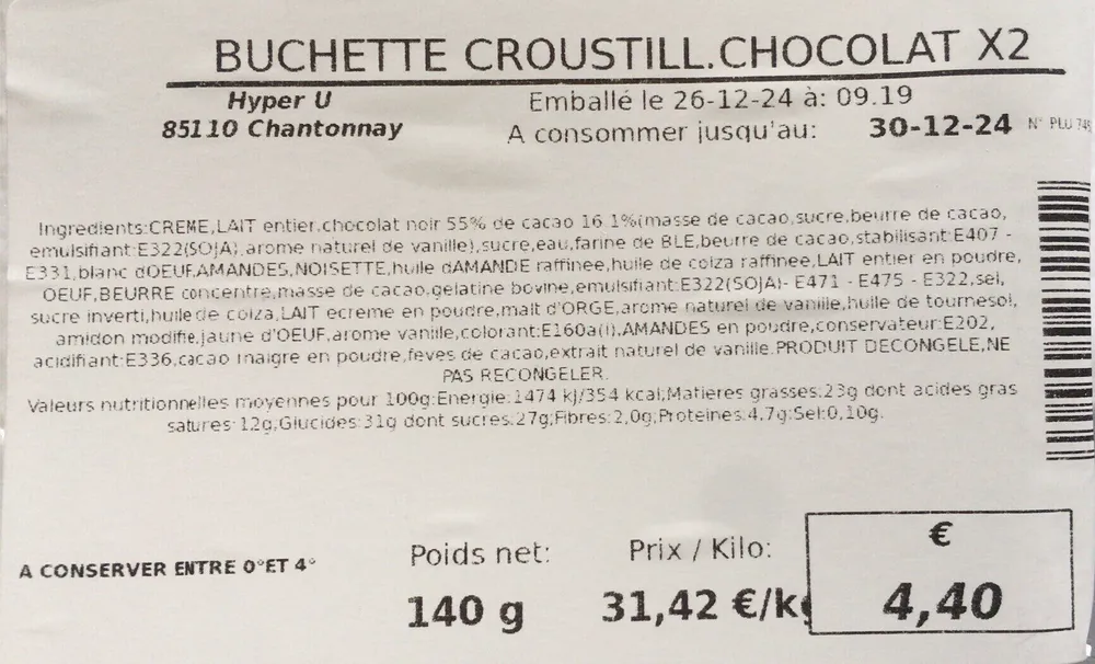 BUCHETTE CROUSTILL.CHOCOLAT X2