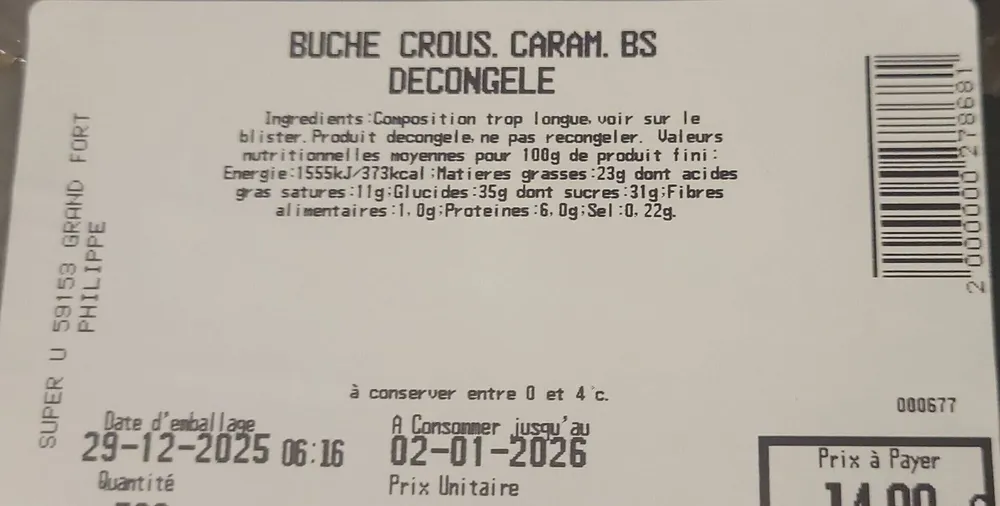 Bûche croustillant caramel