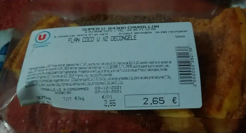 Flan coco décongelé