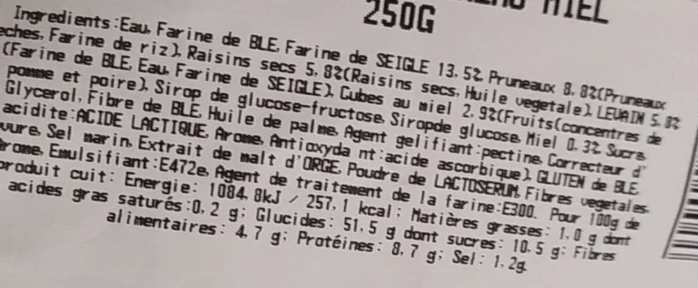 Pain seigle Pruneau miel