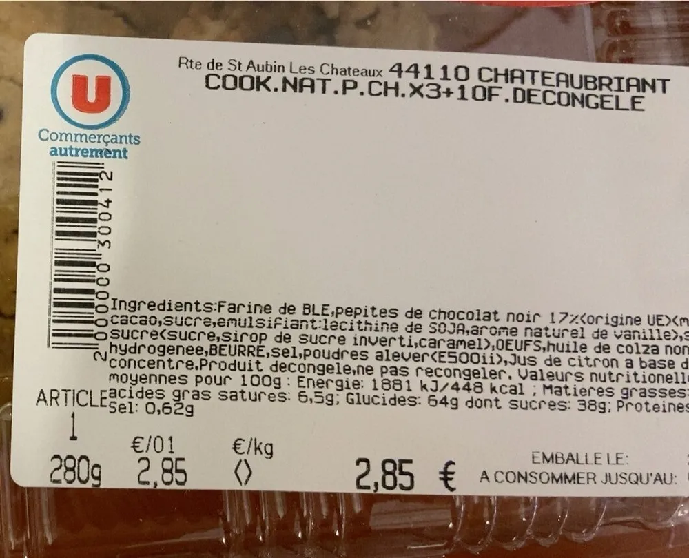 cookie nature pepite choco