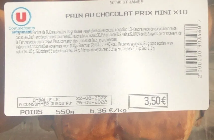 Pain au chocolat prix mini x10