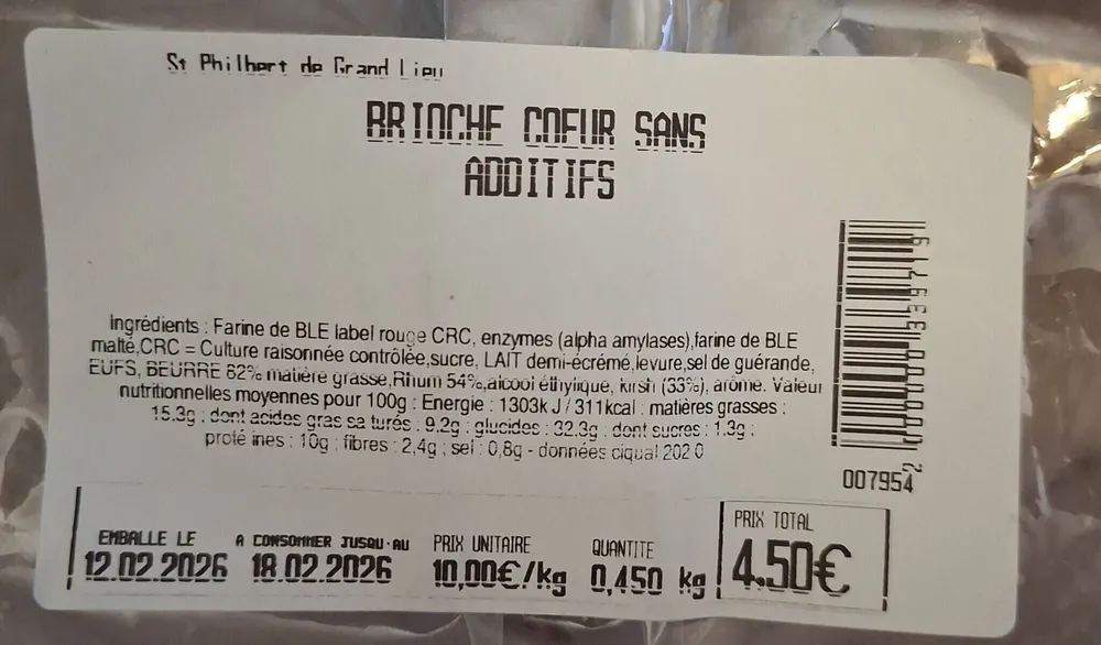 Brioche coeur sans assitifs