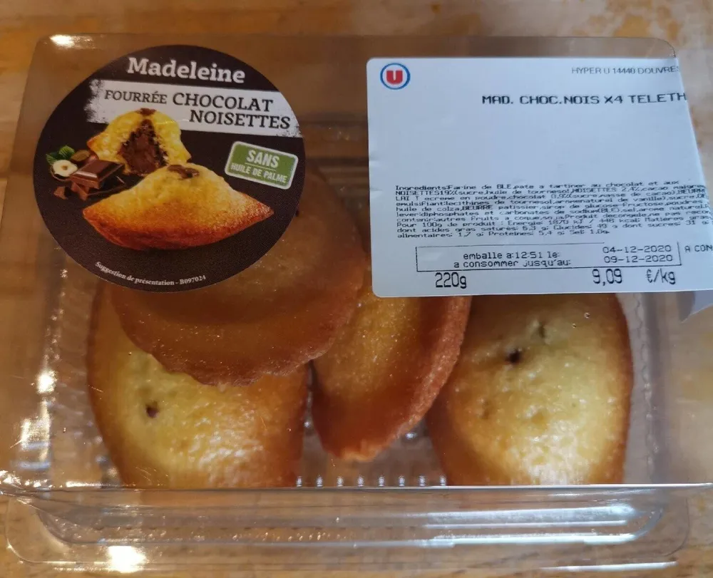 Madeleine fourrée chocolat noisette