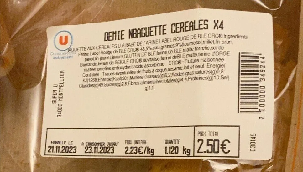 Demie baguette cereales x4