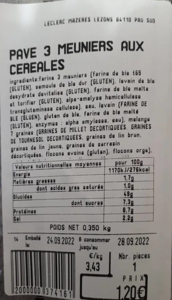 Pavé 3 meuniers aux céréales