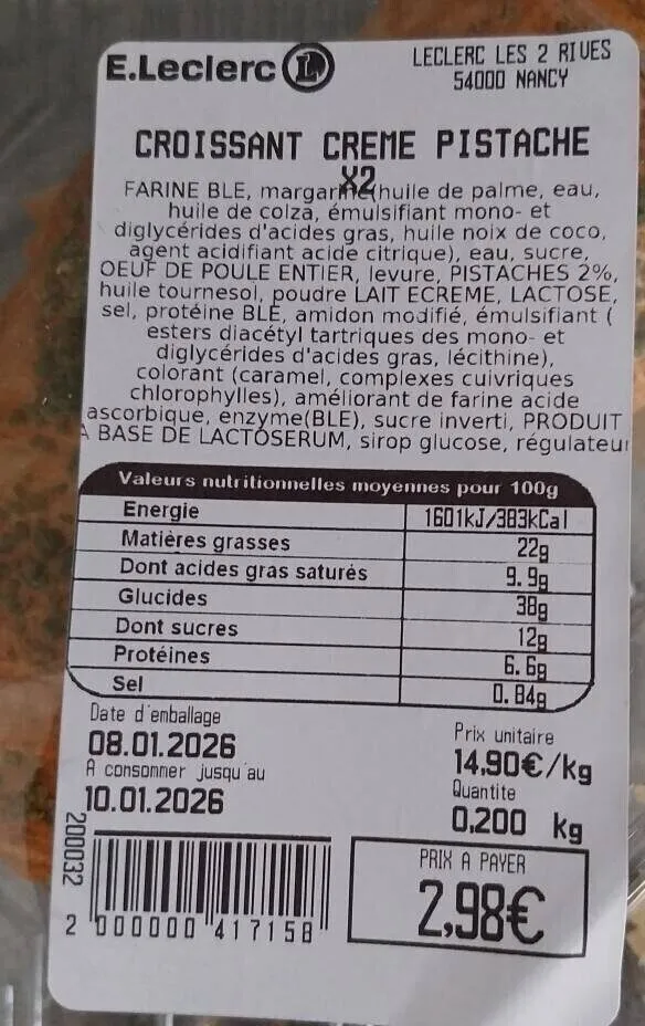 Croissant crème pistache