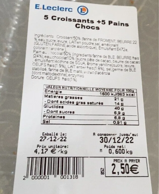 5 Croissants + 5 Pains Chocs