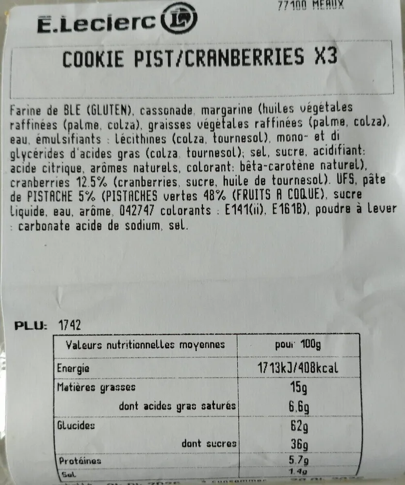Cookie pistaches / cranberries x 3